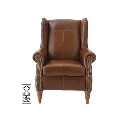 Argos Home Argyll Studded Leather High Back Chair - Tan