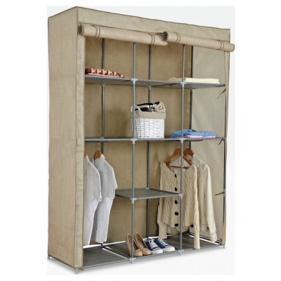 Argos Home Dbl Modular Metal Framed Fabric Wardrobe - Jute