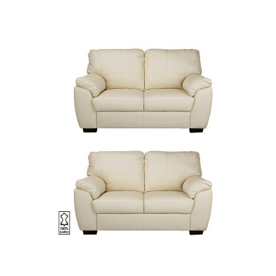 Argos Home Milano Pair of Leather 2 Seater Sofa - Ivory