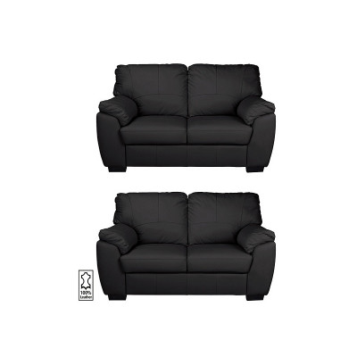 Argos Home Milano Pair of Leather 2 Seater Sofa - Black
