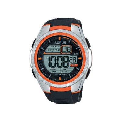 Lorus Men's Black Silicon Strap Orange Detail  Watch
