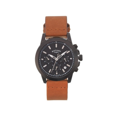 ROTARY M TAN STRAP BLK IP CHRONO WATCH