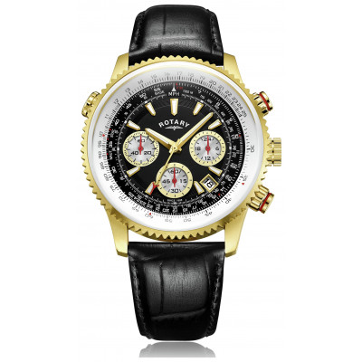 Rotary Men's Chronograph Black Leather Strap Watch