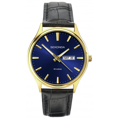 Sekonda Men's Black Leather Strap Watch